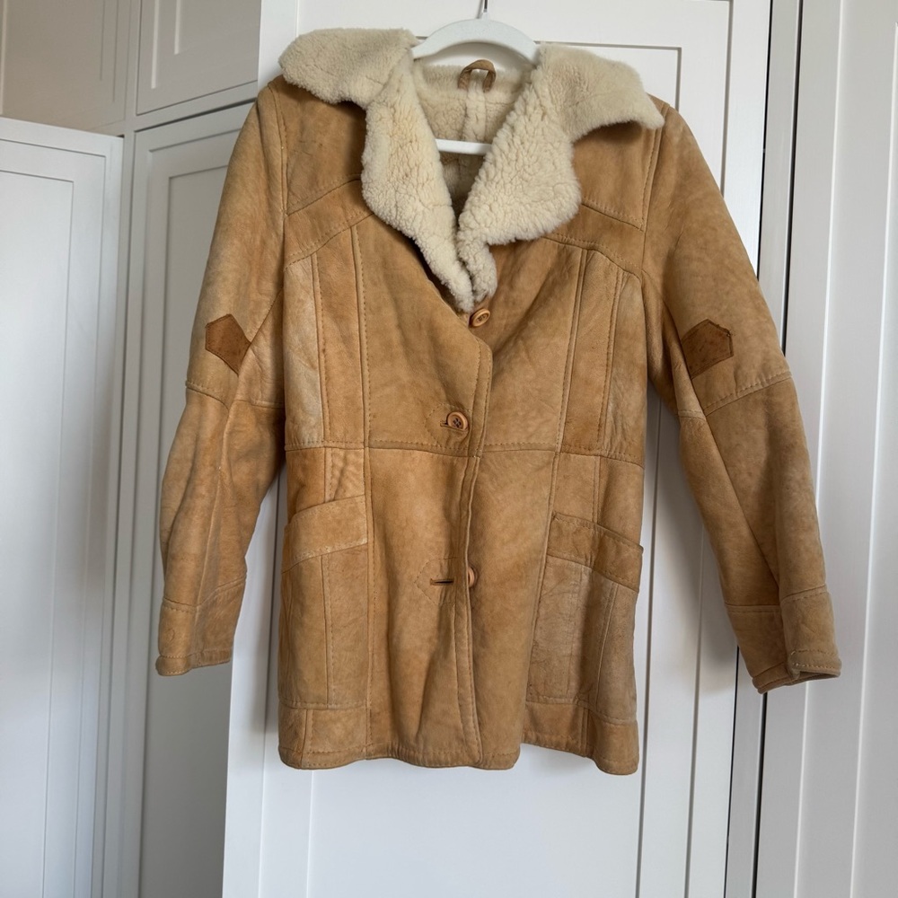 Vintage 1980s Real Shearling Blazer – Cream Fur Trim, Slim Fit, Size M - Picture 2 of 6